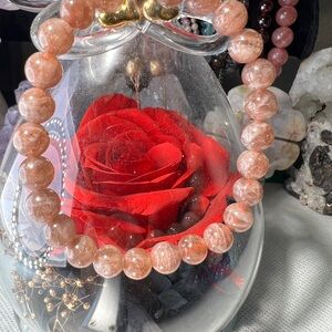 7MM Peach Sunstone Beaded Bracelet 6” 
Beautiful Flash Natural Crystal Quartz